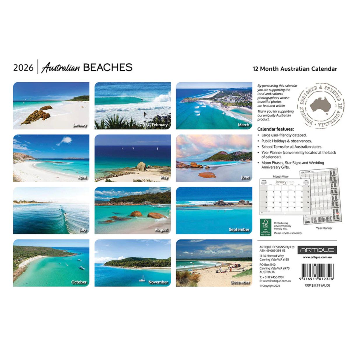 2026 Calendar beaches Australia