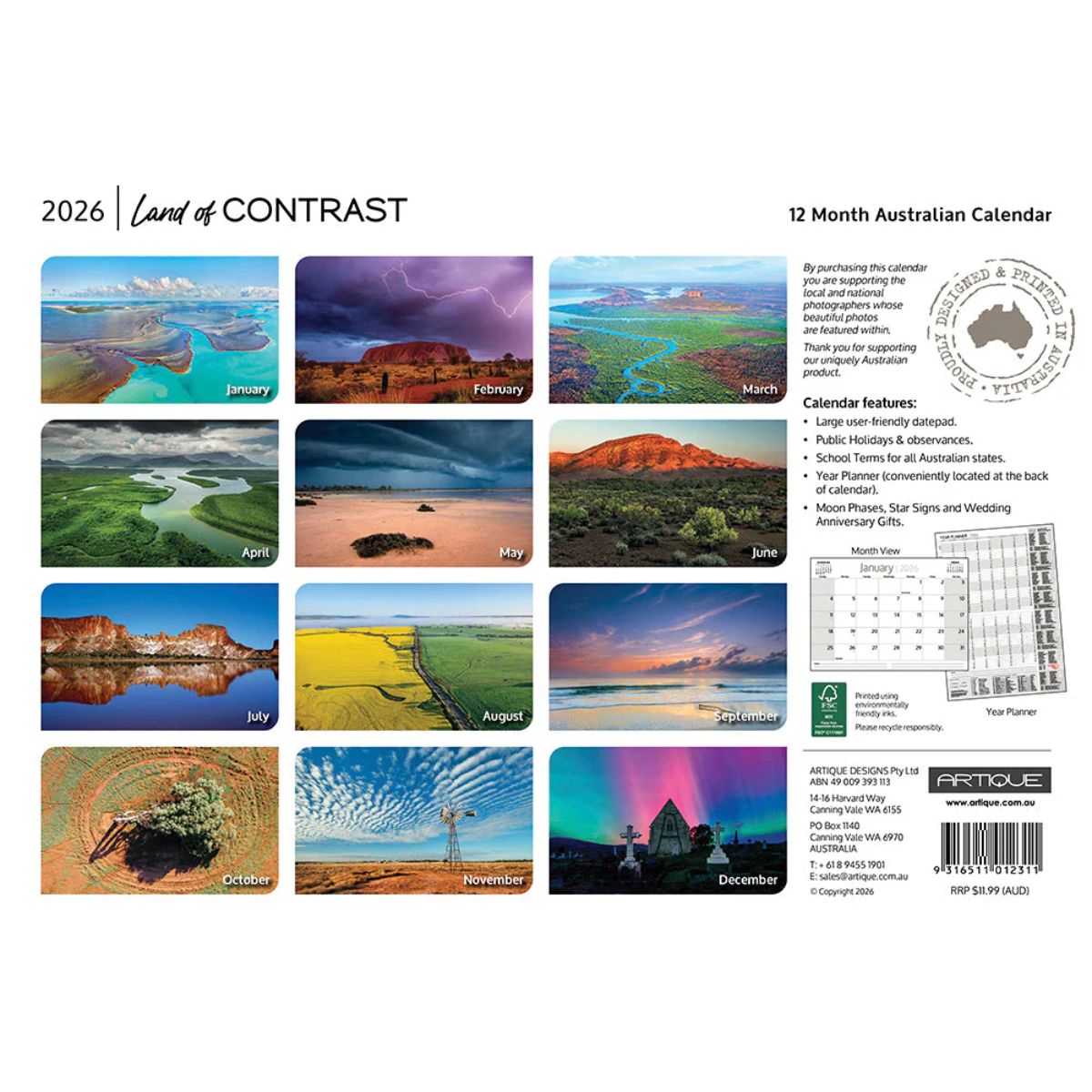 2026 calendar australian landscapes land of contrast