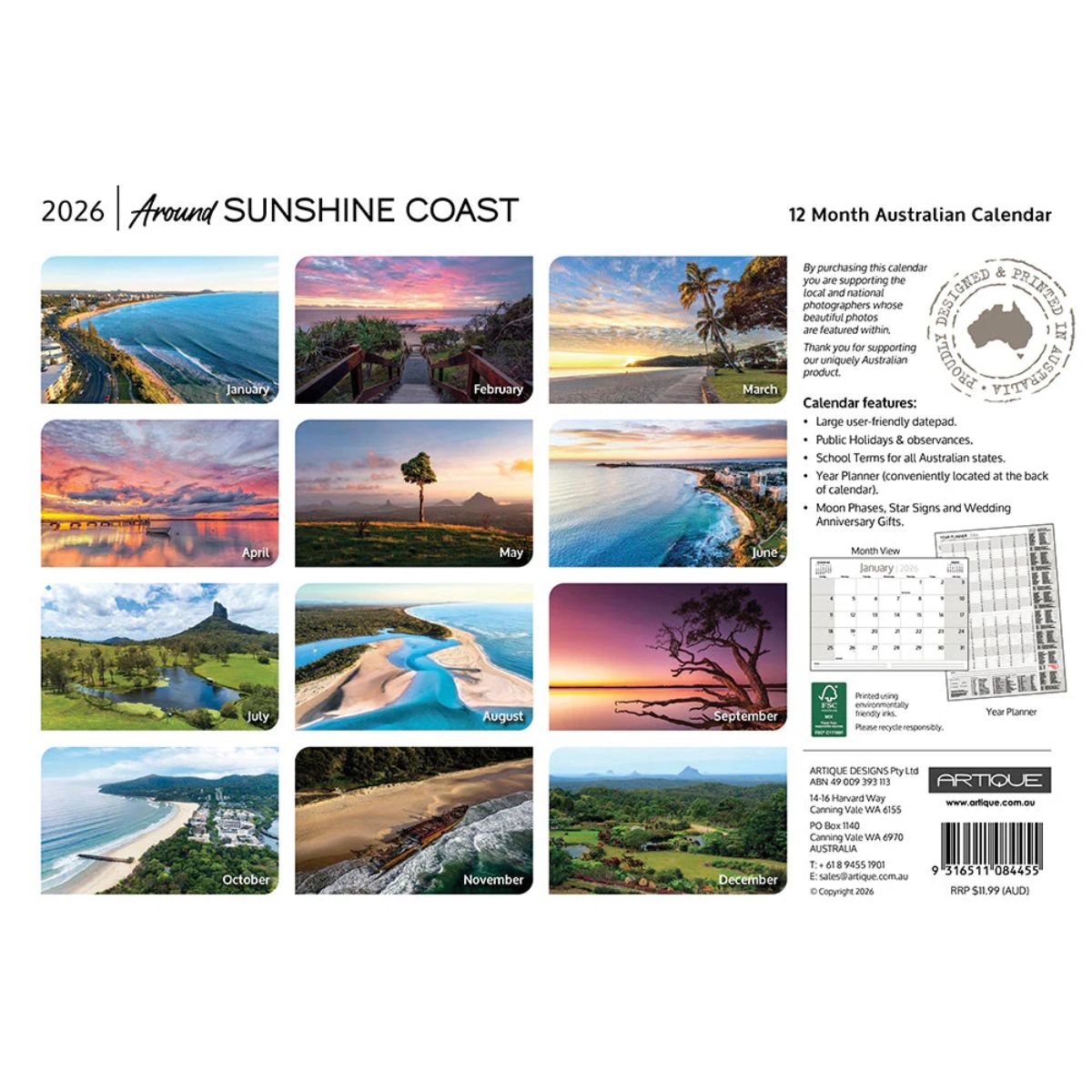 2026 Calendar Sunshine Coast Australia