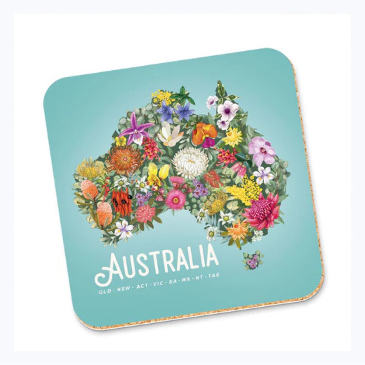 Coaster-map-australia-single-cork-backed-flowers