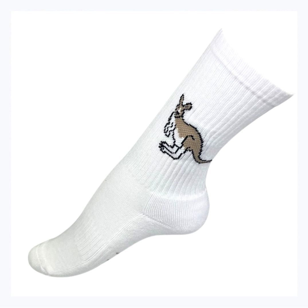 socks kangaroo crew white australian made