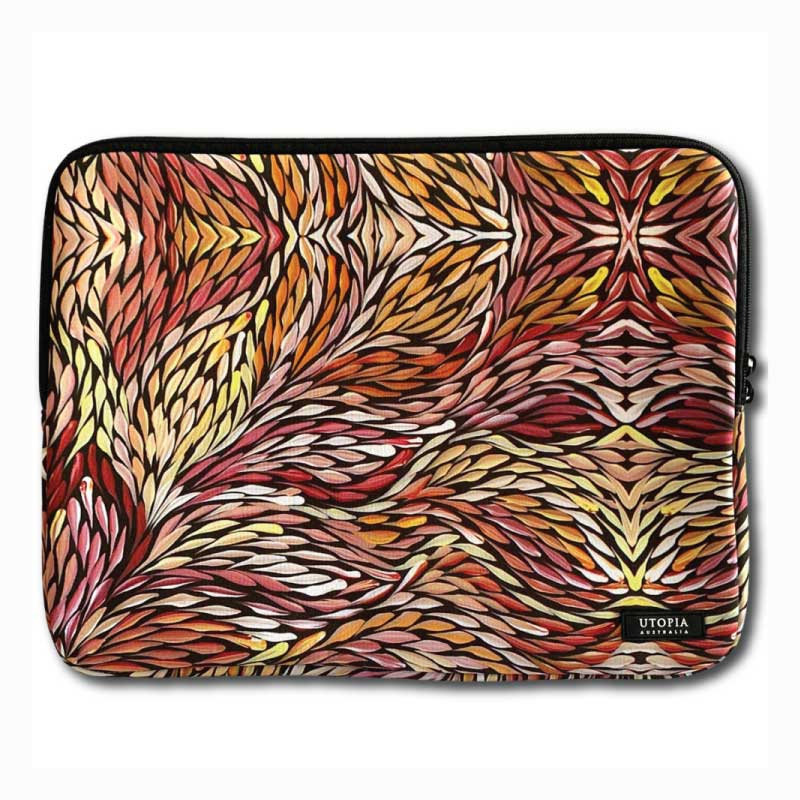 aboriginal-art-laptop-sleeve-sacha-long-petyarre-leaves-red