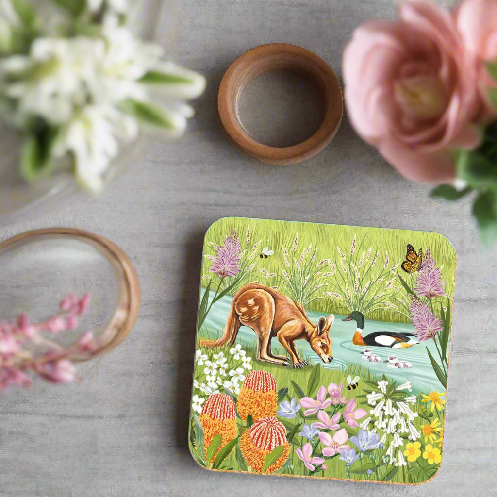 coaster-australian-kangaroo-river-duck-flowers-banksia-australia