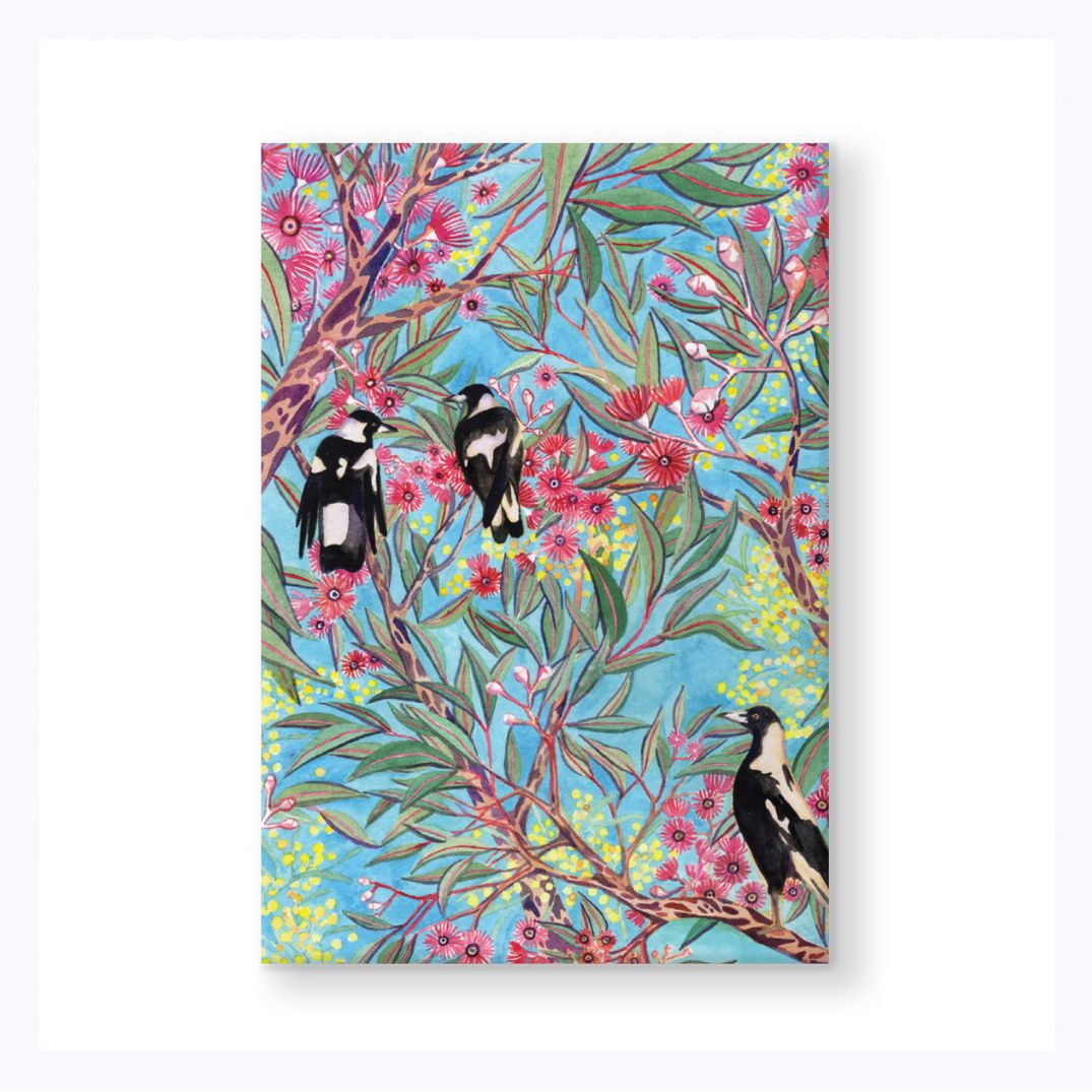 magnet_magpies_in_flowering_gum_blossom_ingrid_bartkowiak