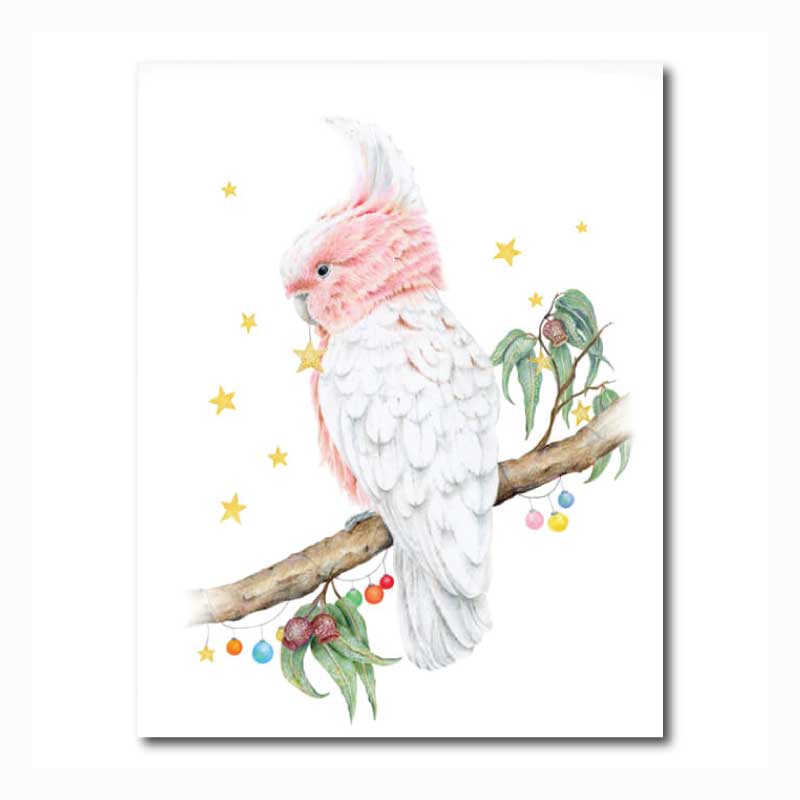 christmas tea towel pink cockatoo 
