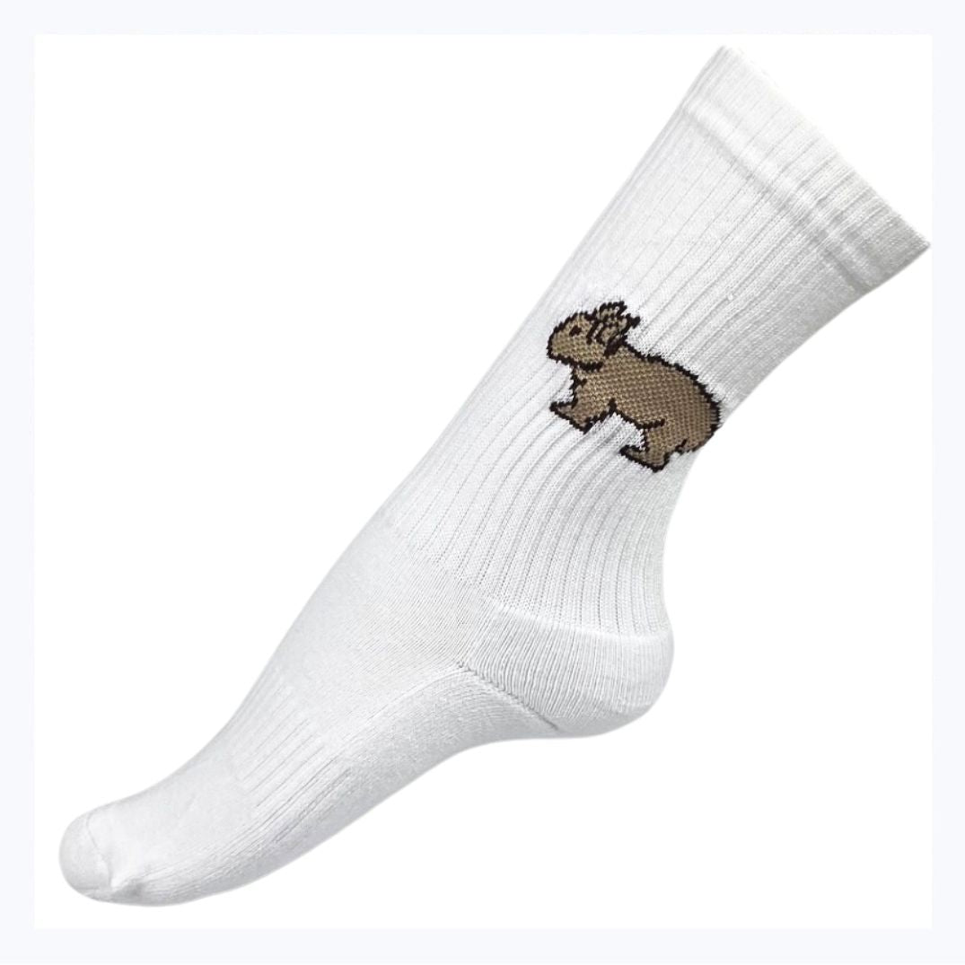 socks wombat crew white australian made souvenir lightweight