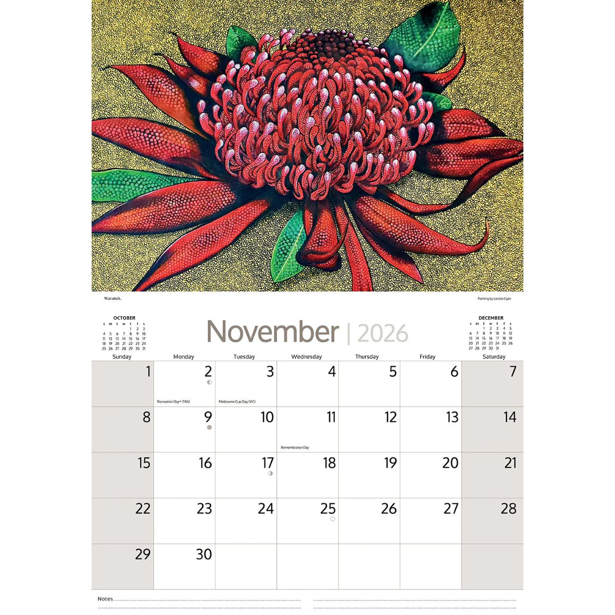 2026 calendar australia aboriginal art waratah
