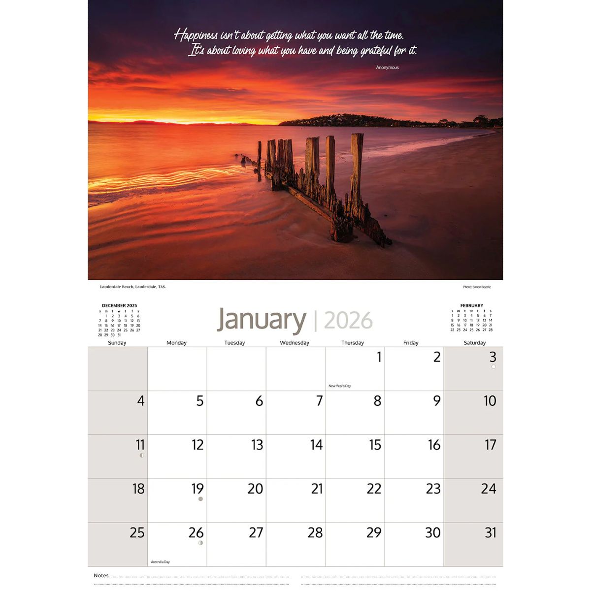 2026 Calendar Australian scenes and inspirational quotes