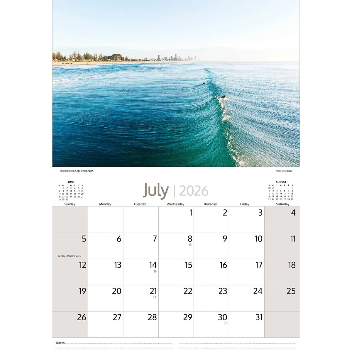 2026 Calendar beaches Australia