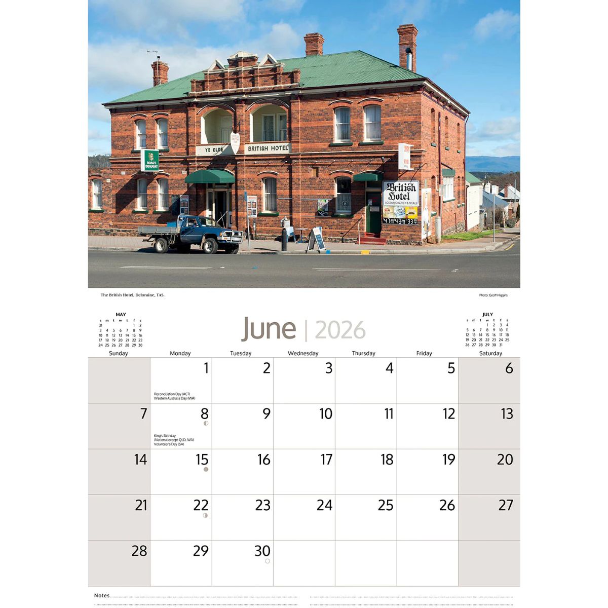 2026 Calendar Australia Pubs showing Country pub hotel