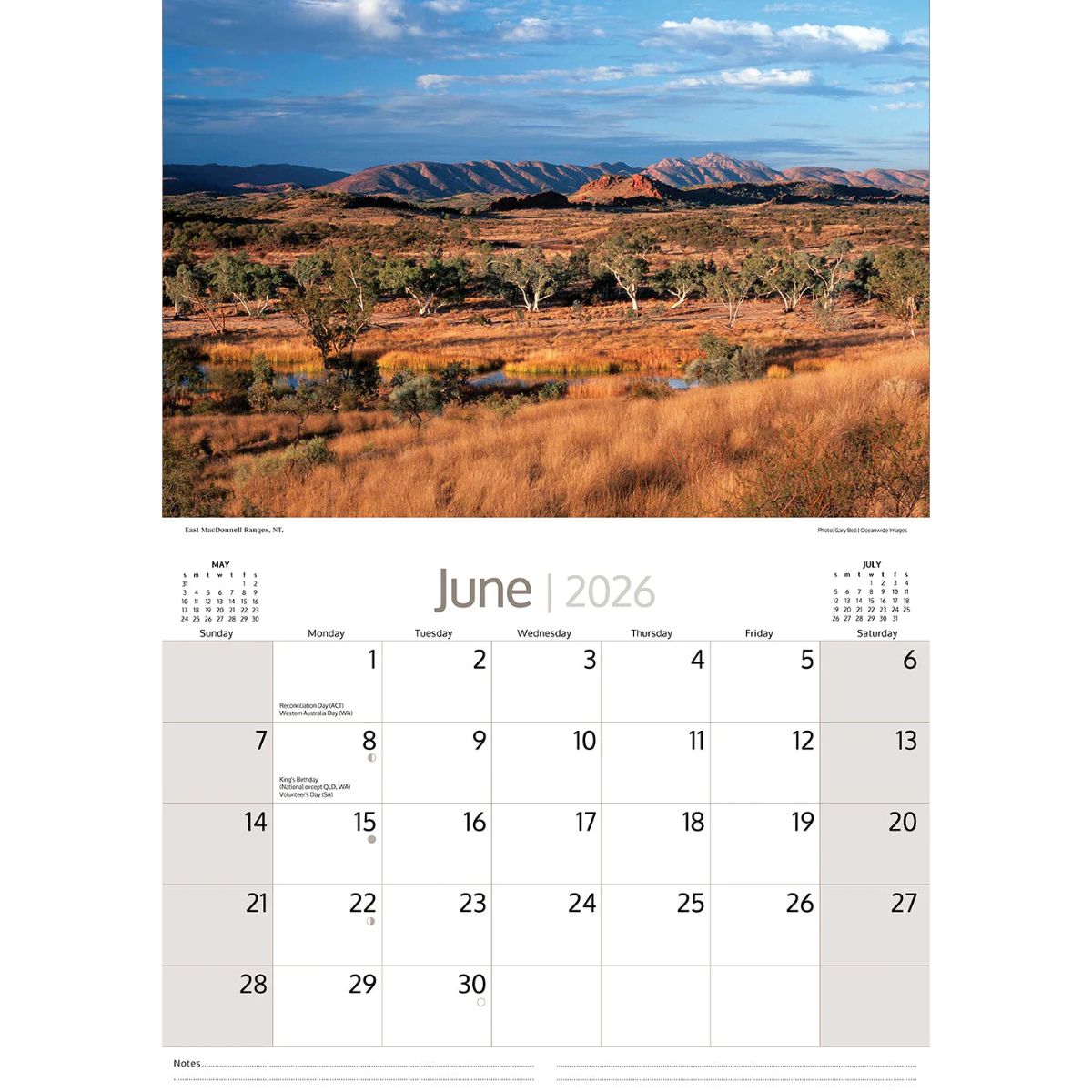 2026 Calendar Australian outback