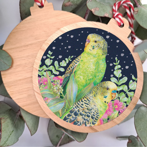 Wooden Ornament Budgerigars