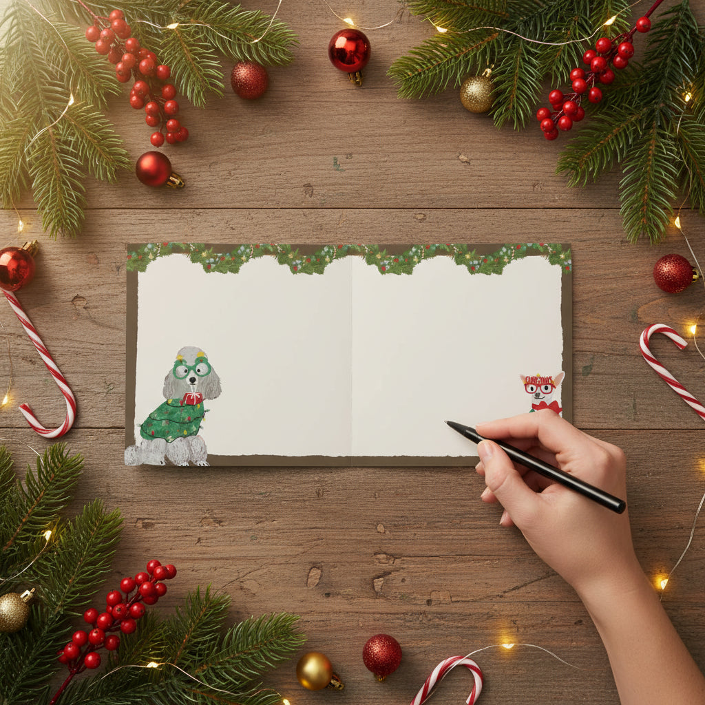 Writing-on-a-Xmas-Card-Family-In-Christmas