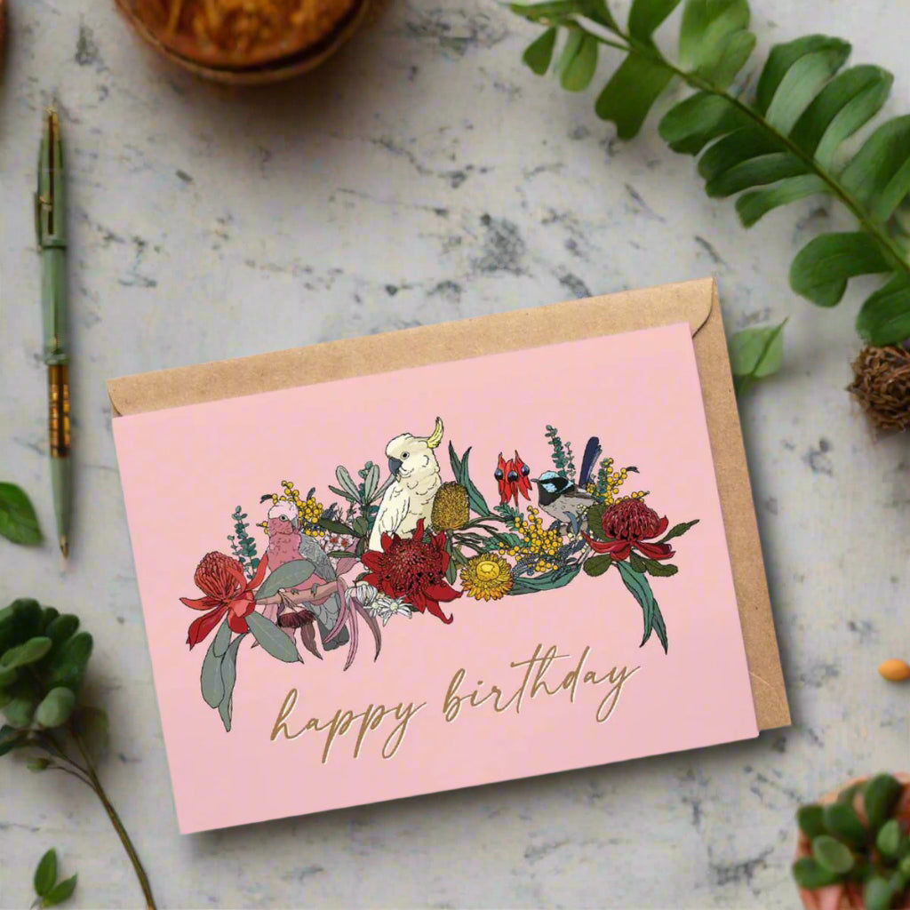 Australian Birthday Card Single - Australian Florals