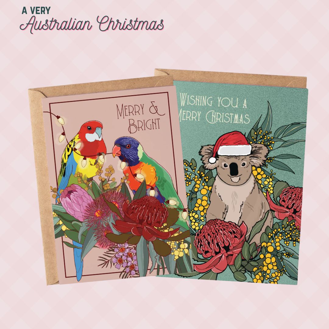 australian-christmas-cards-koala-lorikeet-wattle