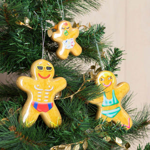 Australian christmas decoration gingerbread family dad mum baby aussie 