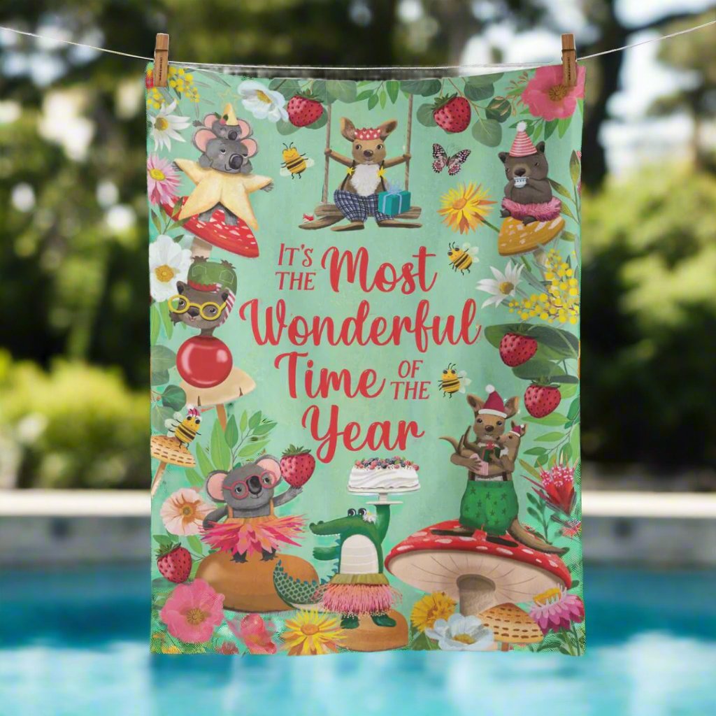 Christmas tea towel bush party la la land