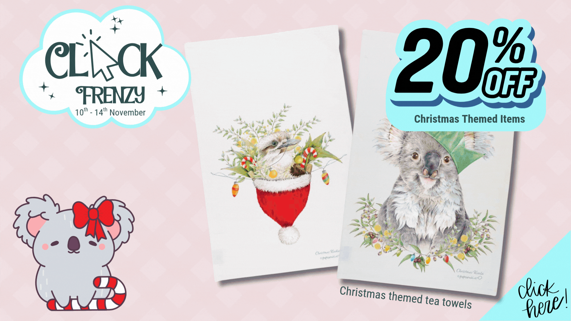 click frenzt 20% off Australiana Christmas themed gifts