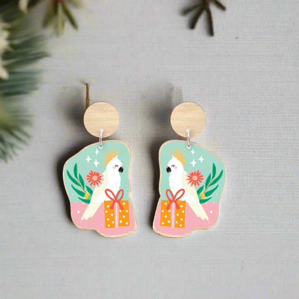 Cockatoo Christmas Earrings