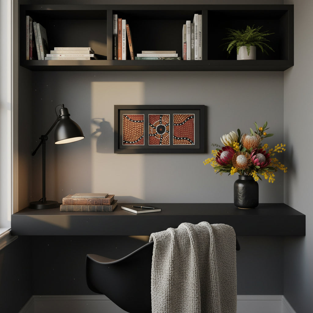 aboriginal-art-print-on-wall-in-study