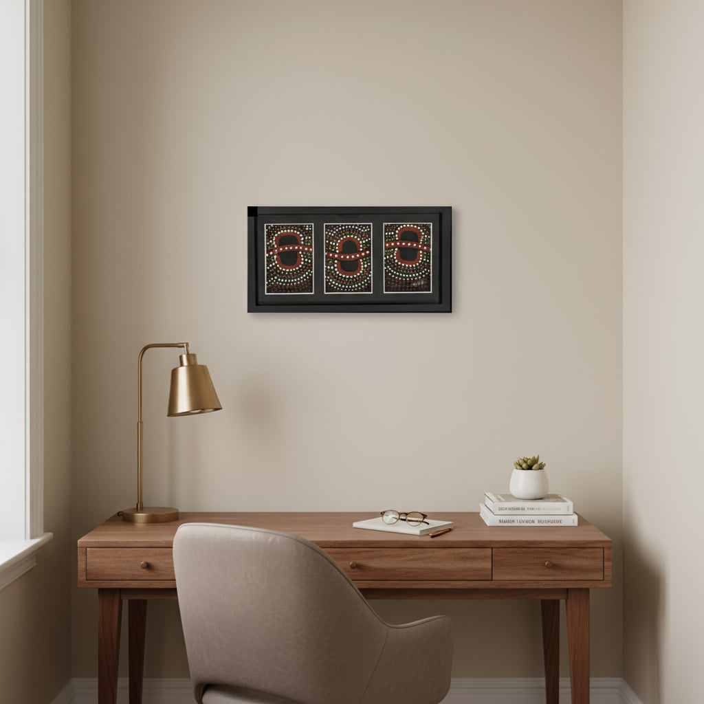 Aboriginal-dot-art-black-framed-Murra-Wolka