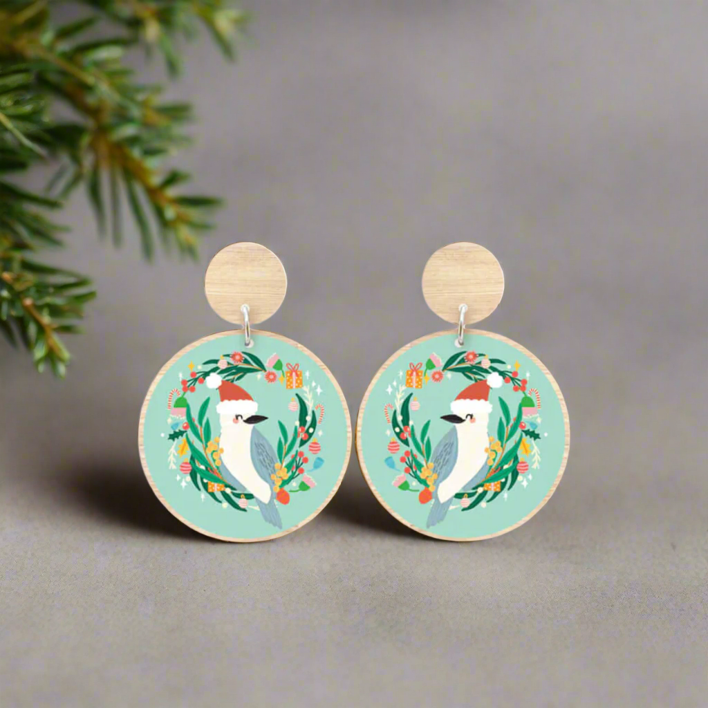 Kookaburra Christmas Earrings 