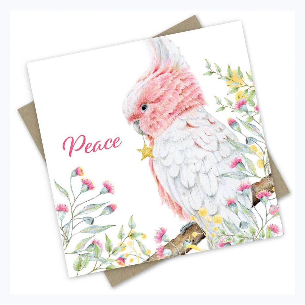 Australian Xmas Card Single - Pink Cockatoo Peace Christmas