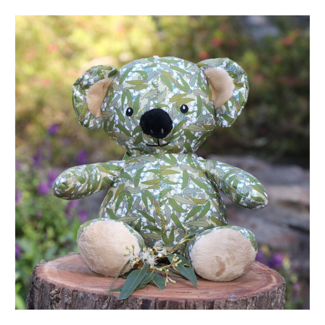 plush toy koala eucalyptus and wattle print