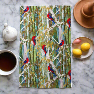 Australian tea towel rosellas brigid corcoran