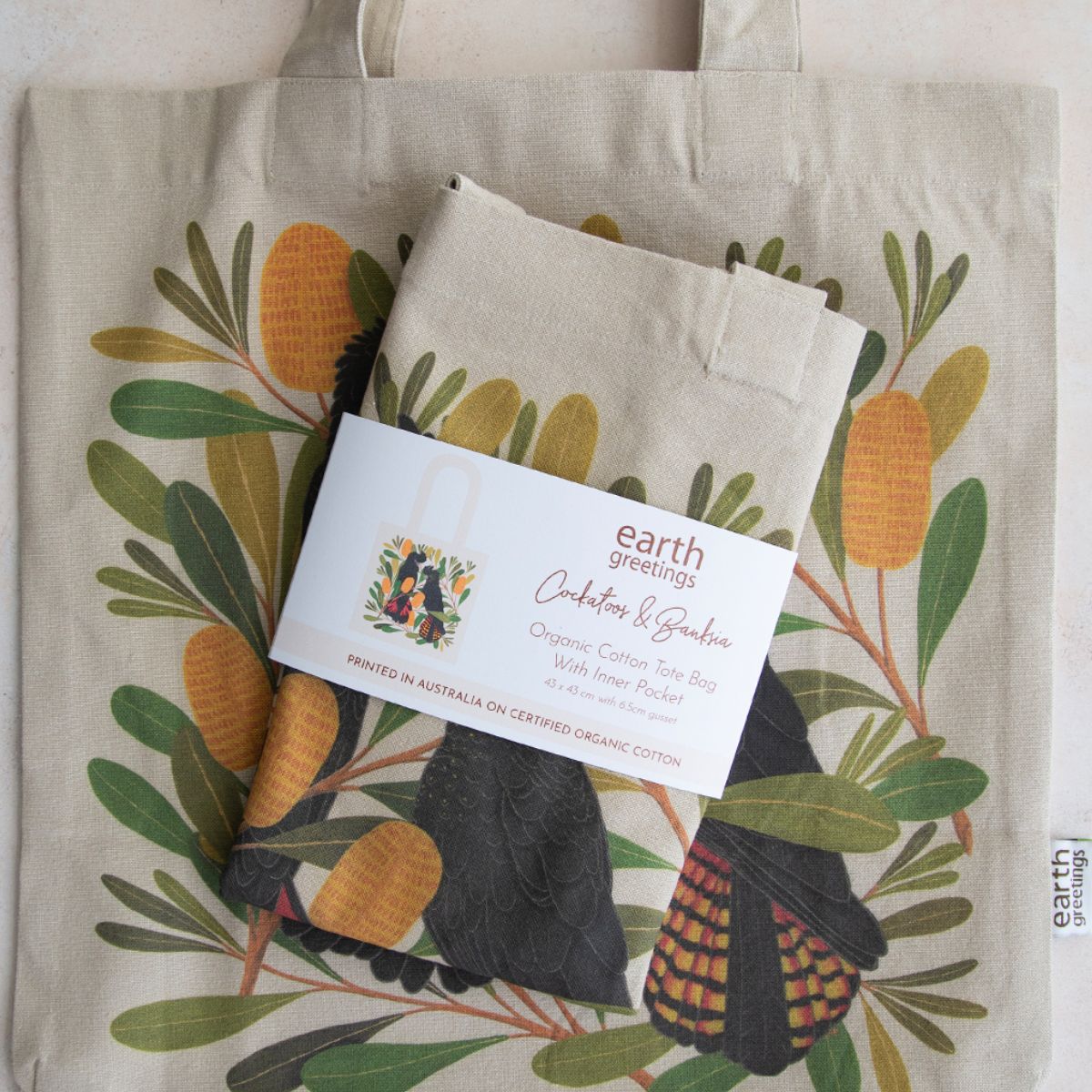 Tote Bag with Pockets Cockatoos & Banksia