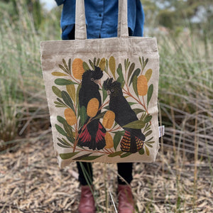 Tote Bag with Pockets Cockatoos & Banksia