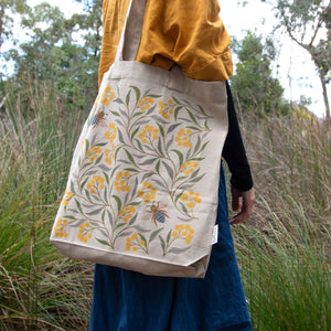 Tote Bag With Pocket Wattle and Bee 