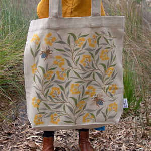 Tote Bag With Pocket Wattle and Bee 