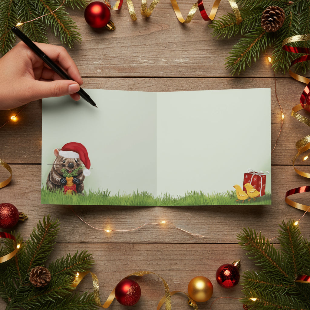 Writing-on-christmas-card-santa-wombat