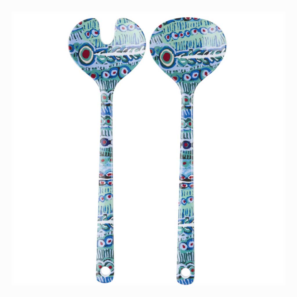 aboriginal art salad servers murdie nampijinpa morris blue
