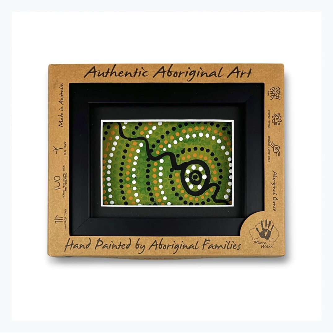 aboriginal framed art murra wolka green