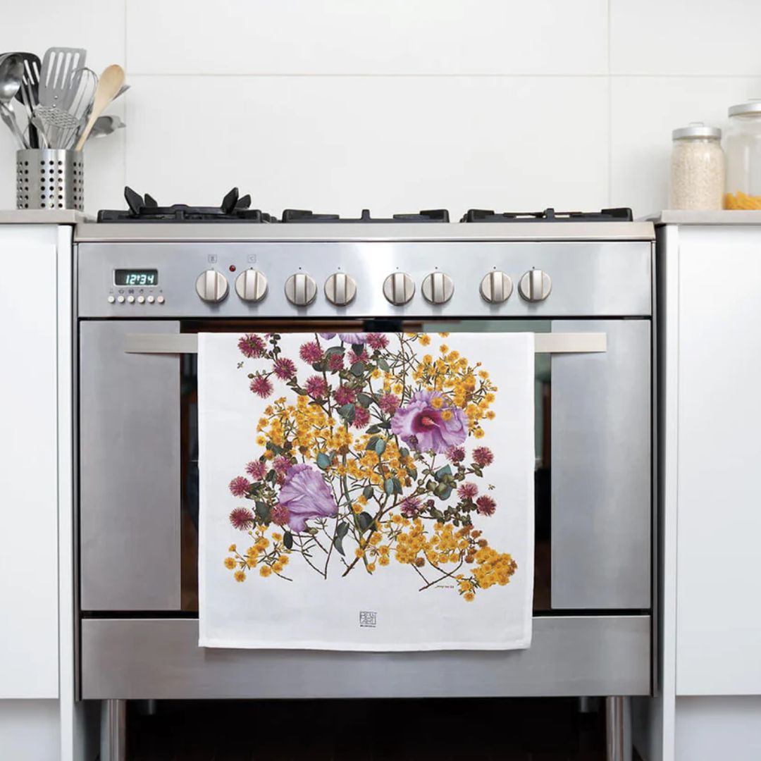 australian tea towel native flowers morrison yellow