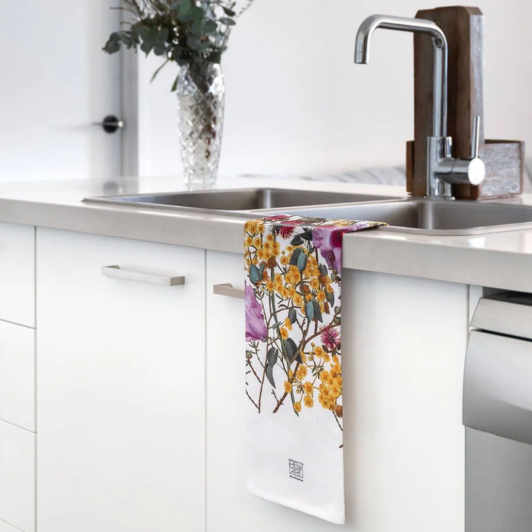 australian tea towel native flowers morrison yellow