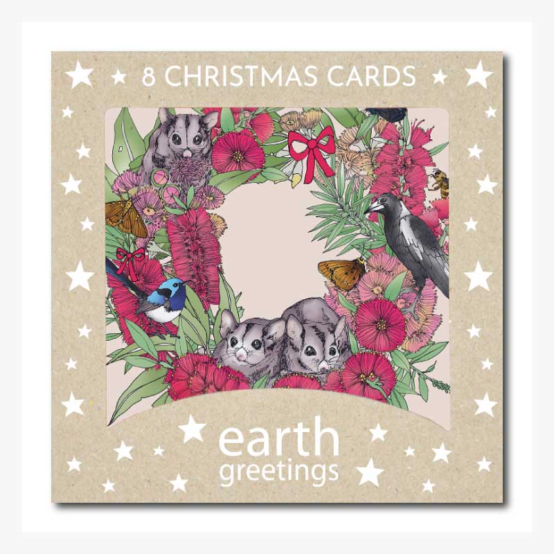 australian-christmas-card-set-flowering-wreath