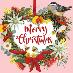 aussie christmas card heart wreath pardalote