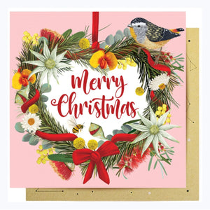 aussie christmas card heart wreath pardalote