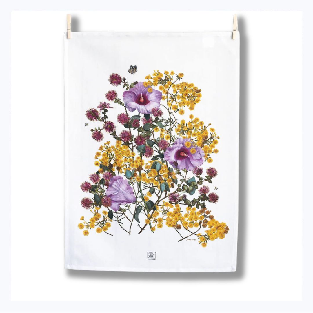 australian tea towel native flowers morrison yellow
