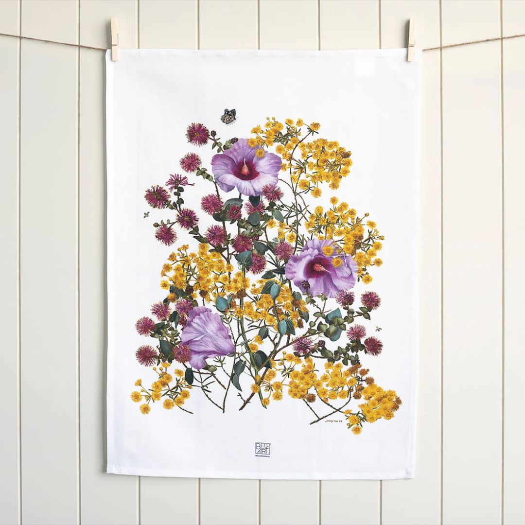 australian tea towel native flowers morrison yellow