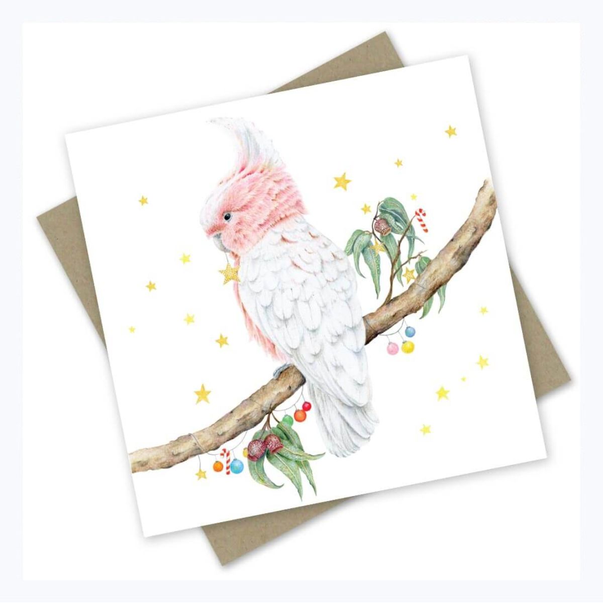 christmas card pink cockatoo