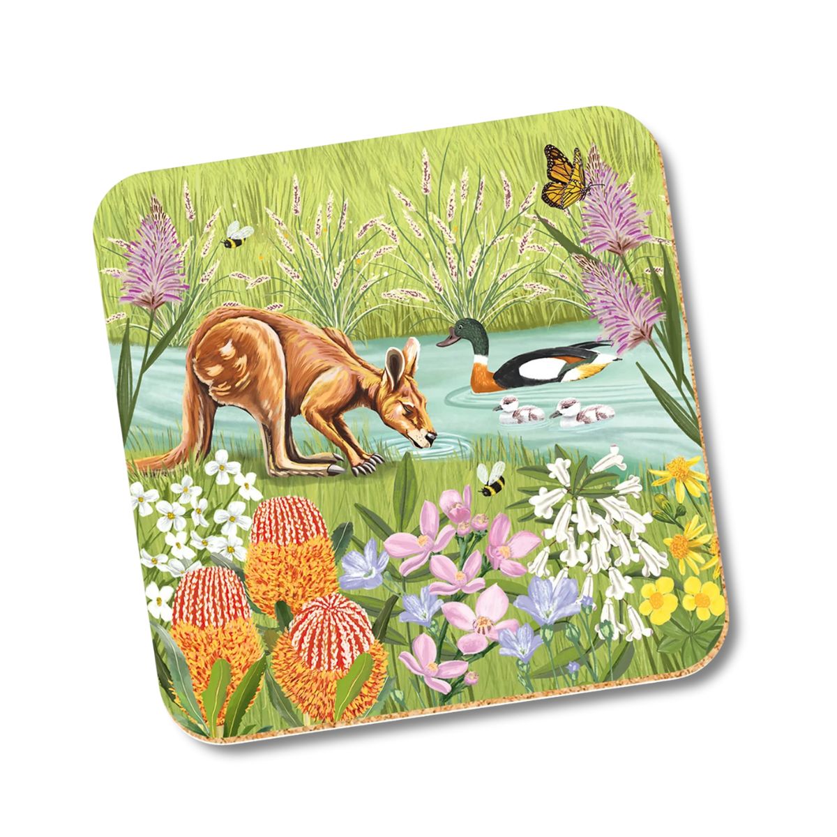 coaster-australian-kangaroo-river-duck-flowers-banksia-australia