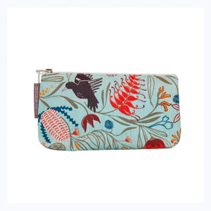 cosmetic bag linen australian made magpie and flowers