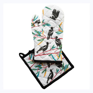 oven mitt and pot holder set magpies australian souvenir gift