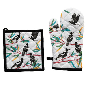 oven mitt and pot holder set magpies australian souvenir gift