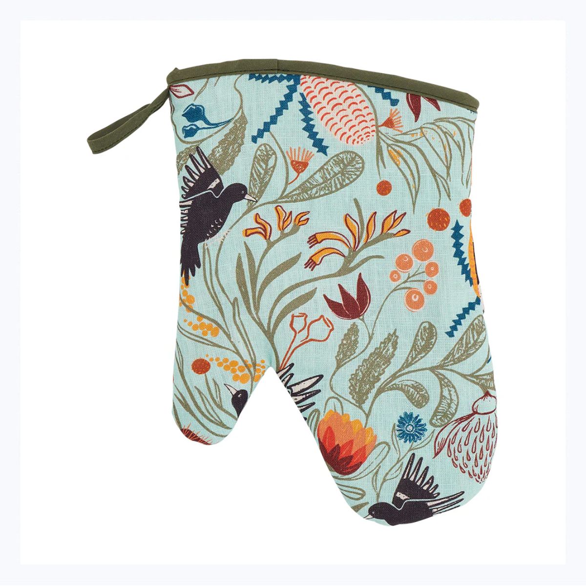 single oven mitt linen magpie florals