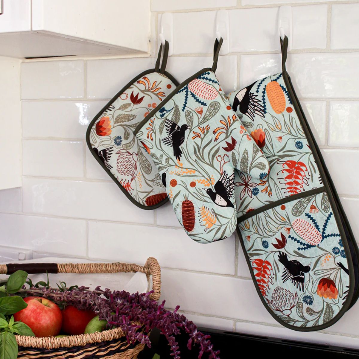 single oven mitt linen magpie florals
